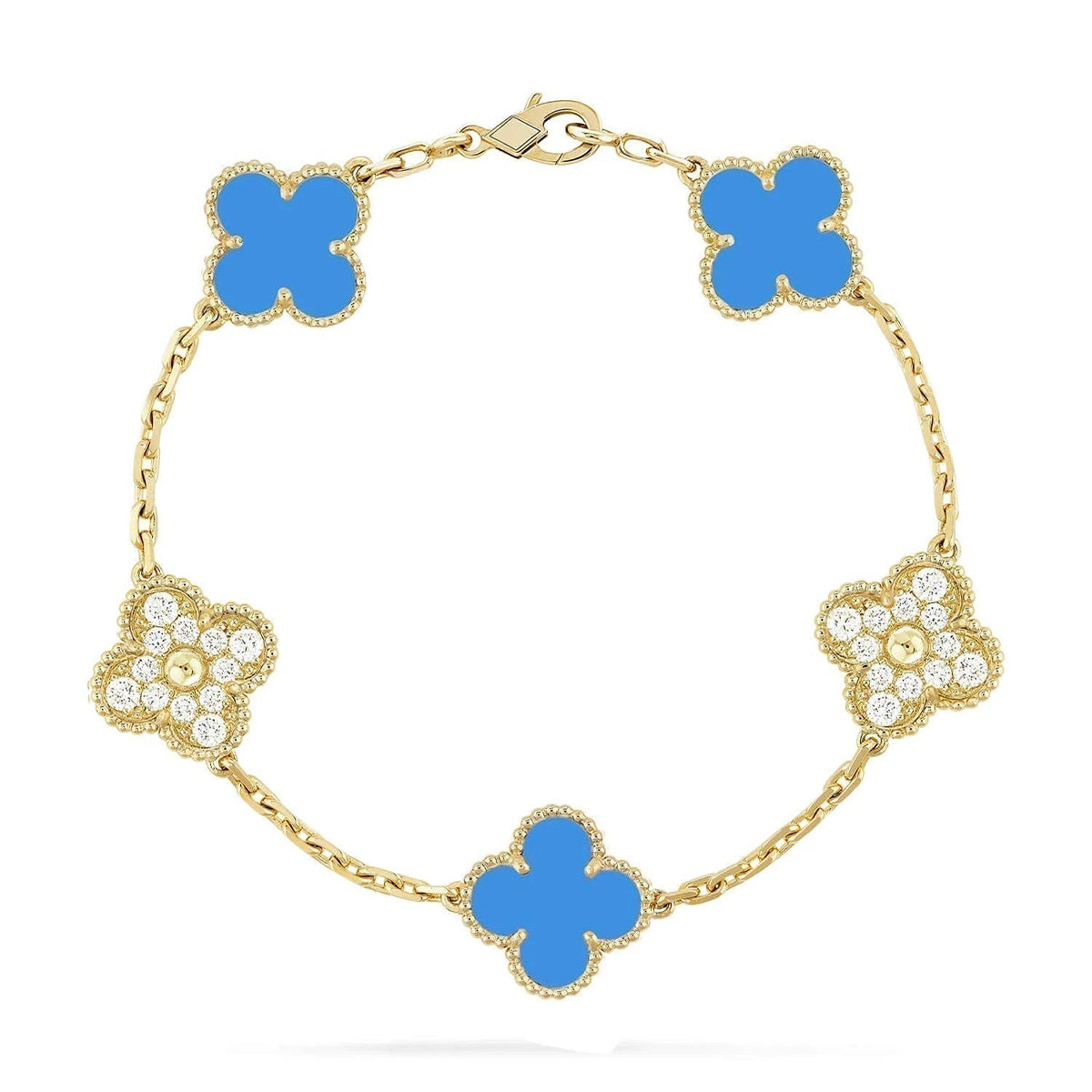 [AURORA] CLOVER 5 MOTIF BLUE AGATE BRACELET COLLECTION