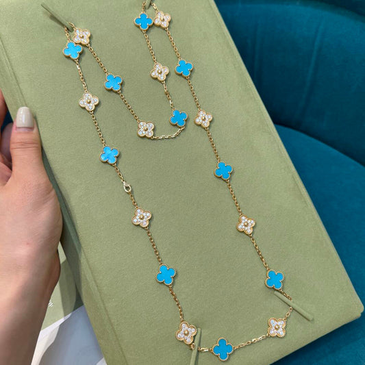 [AURORA]CLOVER 20 MOTIFS TURQUOISE DIAMOND NECKLACE