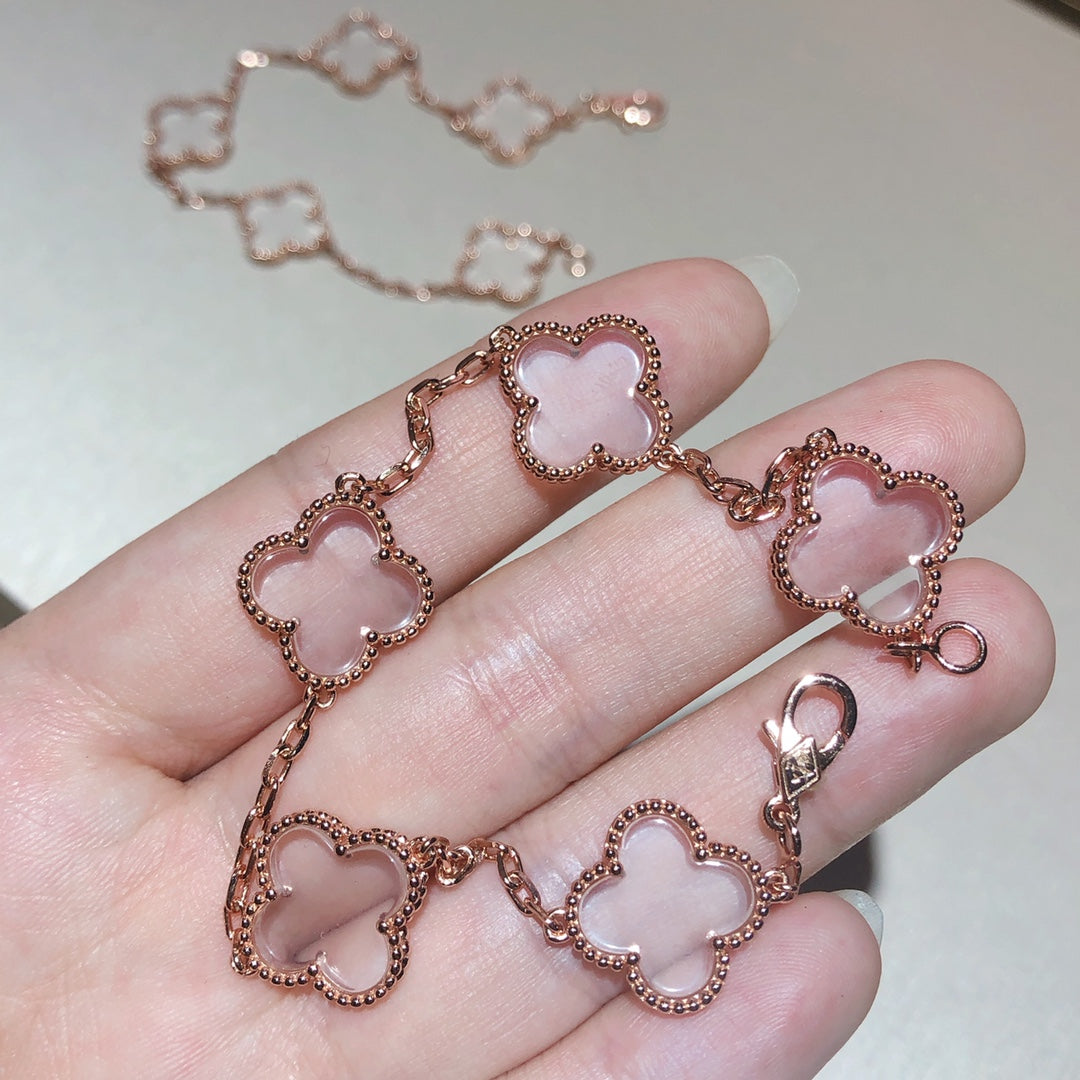 [AURORA]CLOVER 5 MOTIF ROCK CRYSTAL BRACELET