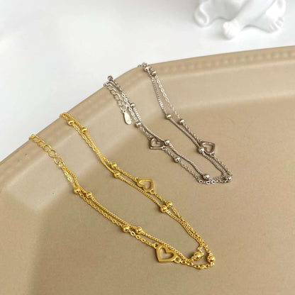 [AURORA]Dainty Double Layer Love Heart Bracelet
