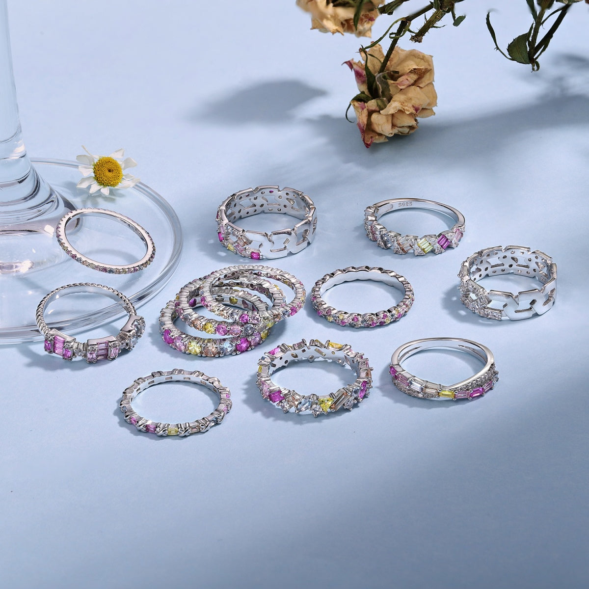 [AURORA]Ornate Colorful Round Cut Tennis Ring