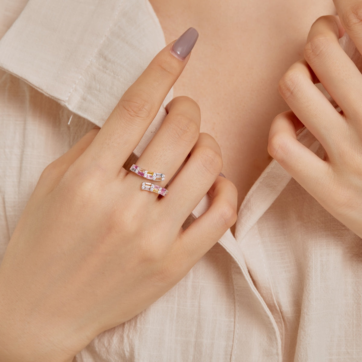 [AURORA]Charming Colorful Radiant Cut Adjustable Daily Ring