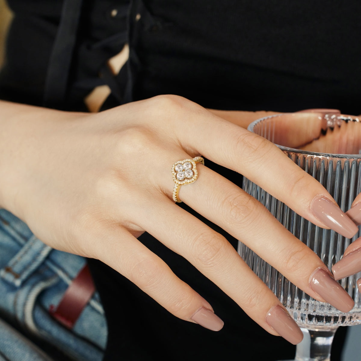 [AURORA]Four Leaf Clover Flower Design Ring