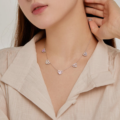 [AURORA]Sparkling Five Heart Necklace