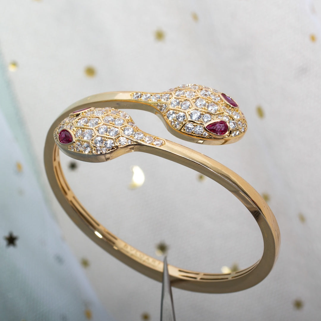 [AURORA]SERPENTI BRACELET PINK GOLD DIAMOND DOUBLE SNAKE