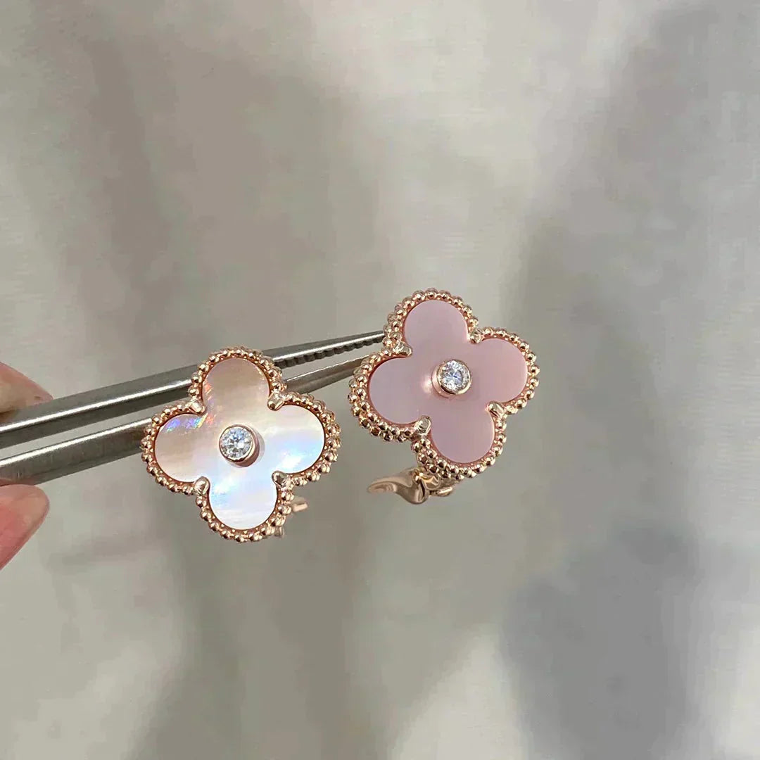 [basloveJW]CLOVER MEDIUM 1 MOTIFS PINK MOP DIAMOND OHRRINGE