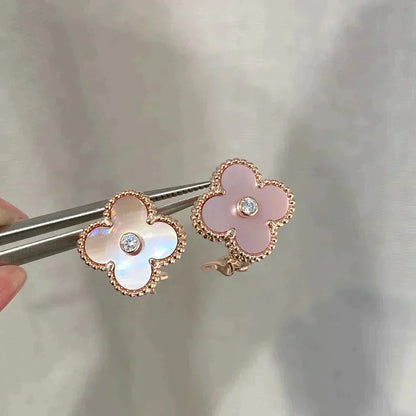 [basloveJW]CLOVER MEDIUM 1 MOTIFS PINK MOP DIAMOND OHRRINGE