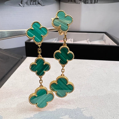 [AURORA]CLOVER MALACHITE 3 MOTIFS GOLD