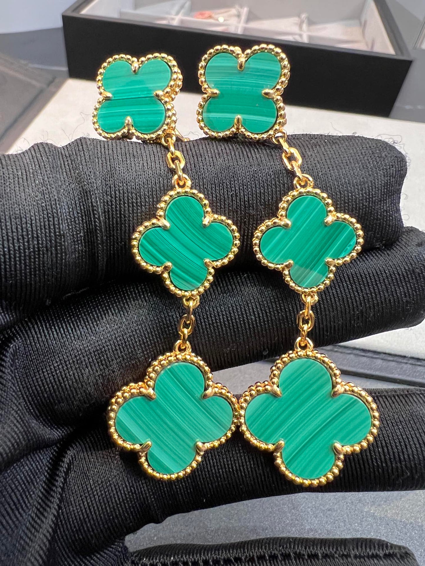 [AURORA]CLOVER MALACHITE 3 MOTIFS GOLD