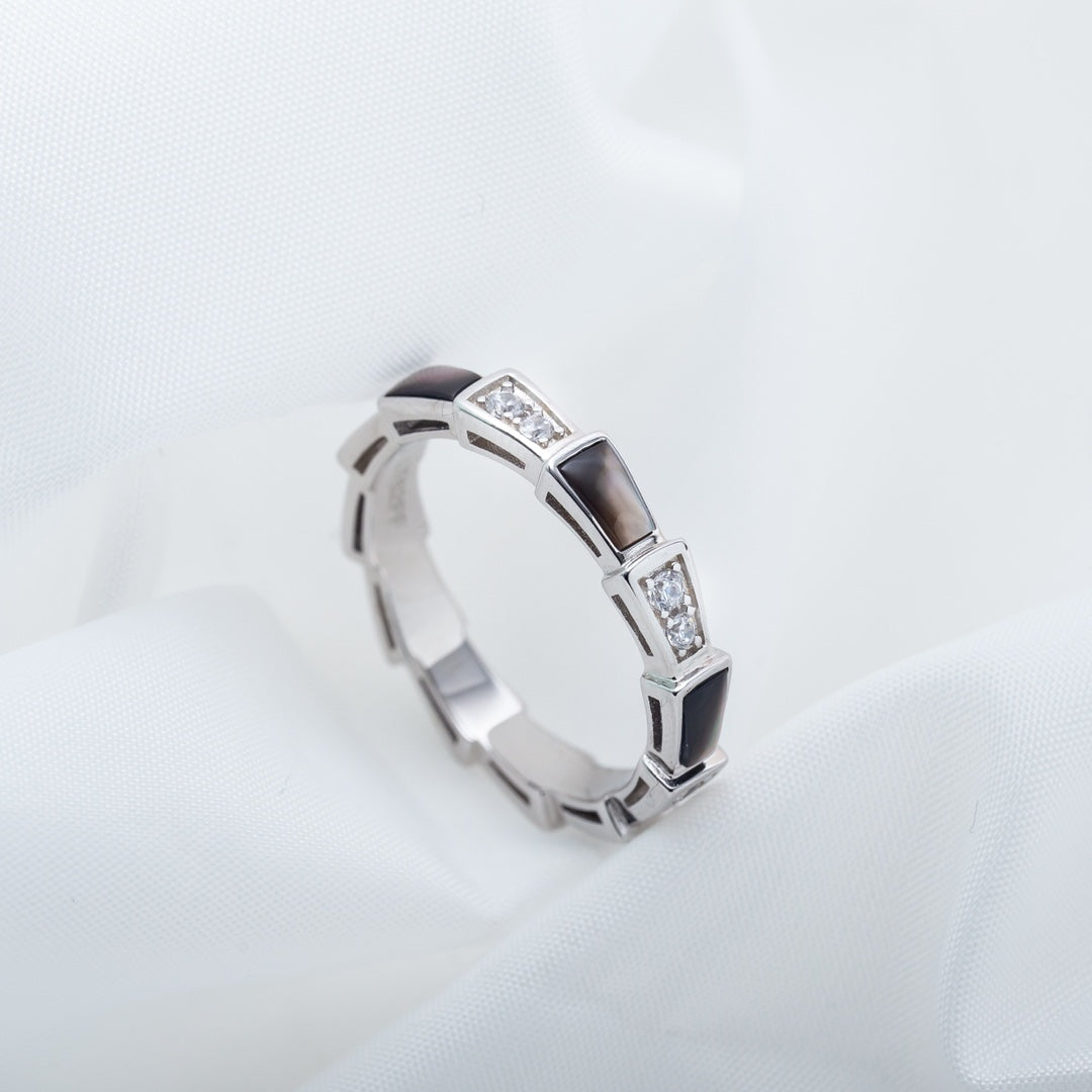 [AURORA]SERPENTI RING SILBER DIAMANT SCHWARZ MOP 3MM