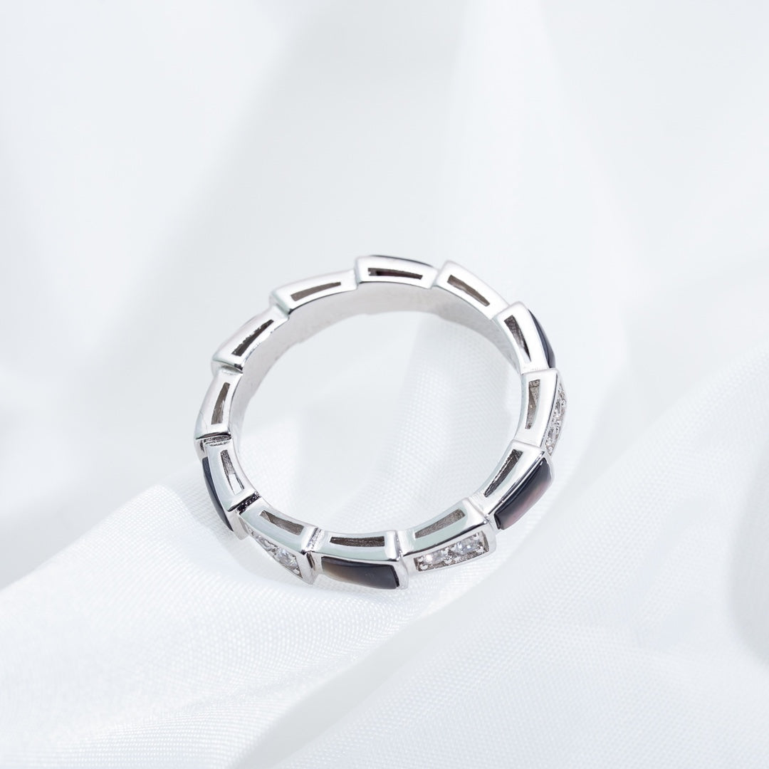 [AURORA]SERPENTI RING SILBER DIAMANT SCHWARZ MOP 3MM