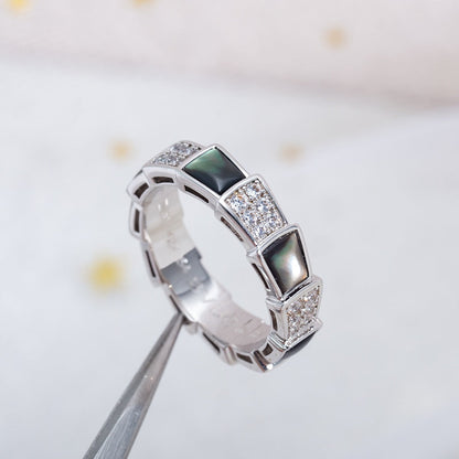 [AURORA]SERPENTI RING SILBER DIAMANT SCHWARZER MOP 4MM