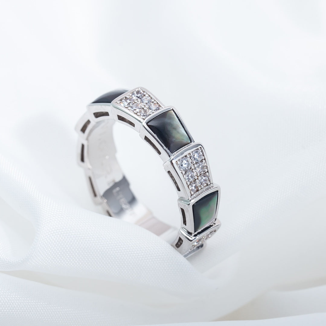 [AURORA]SERPENTI RING SILBER DIAMANT SCHWARZER MOP 4MM