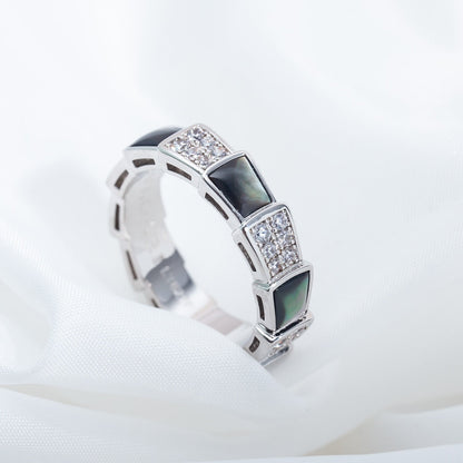 [AURORA]SERPENTI RING SILBER DIAMANT SCHWARZER MOP 4MM