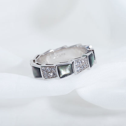 [AURORA]SERPENTI RING SILBER DIAMANT SCHWARZER MOP 4MM