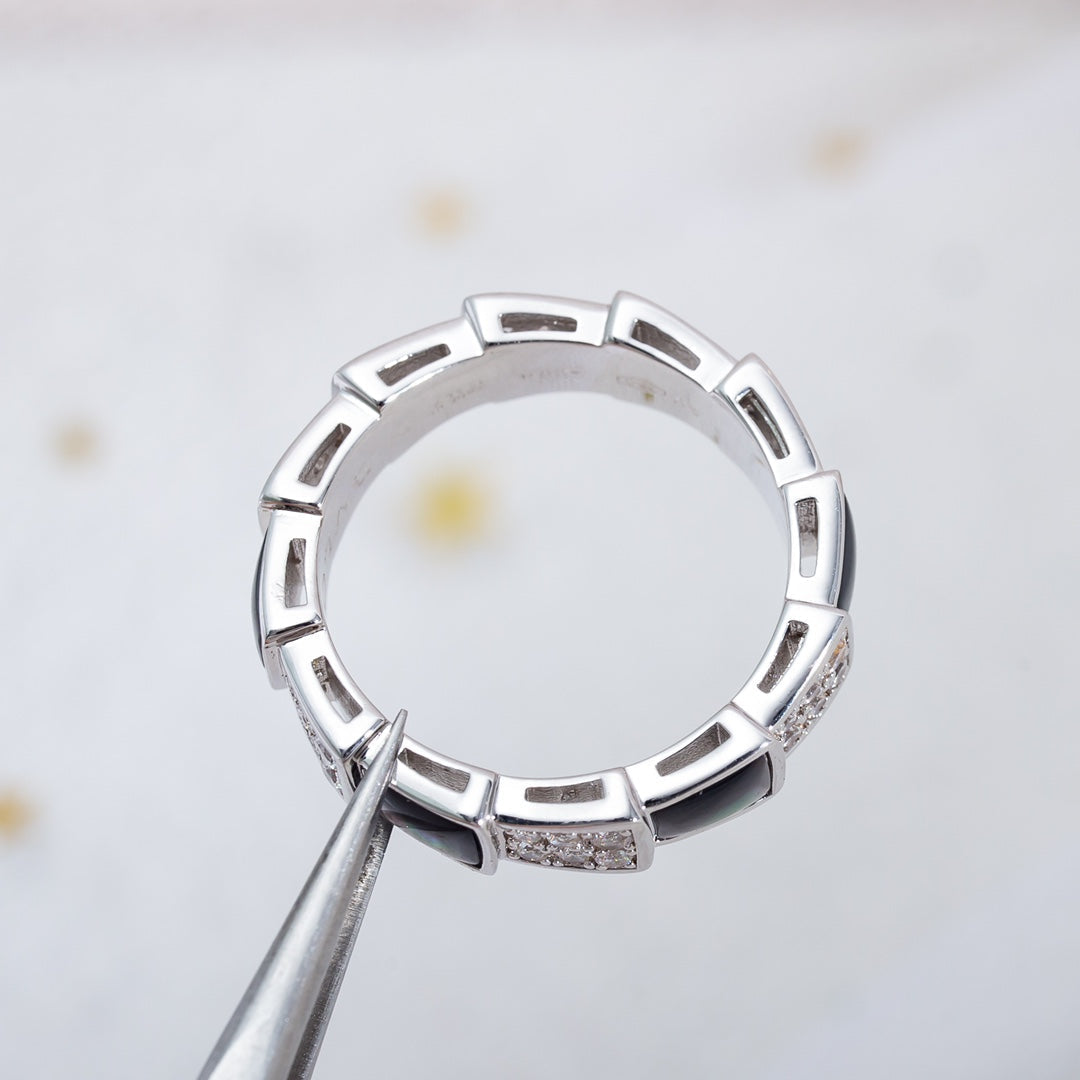 [AURORA]SERPENTI RING SILBER DIAMANT SCHWARZER MOP 4MM