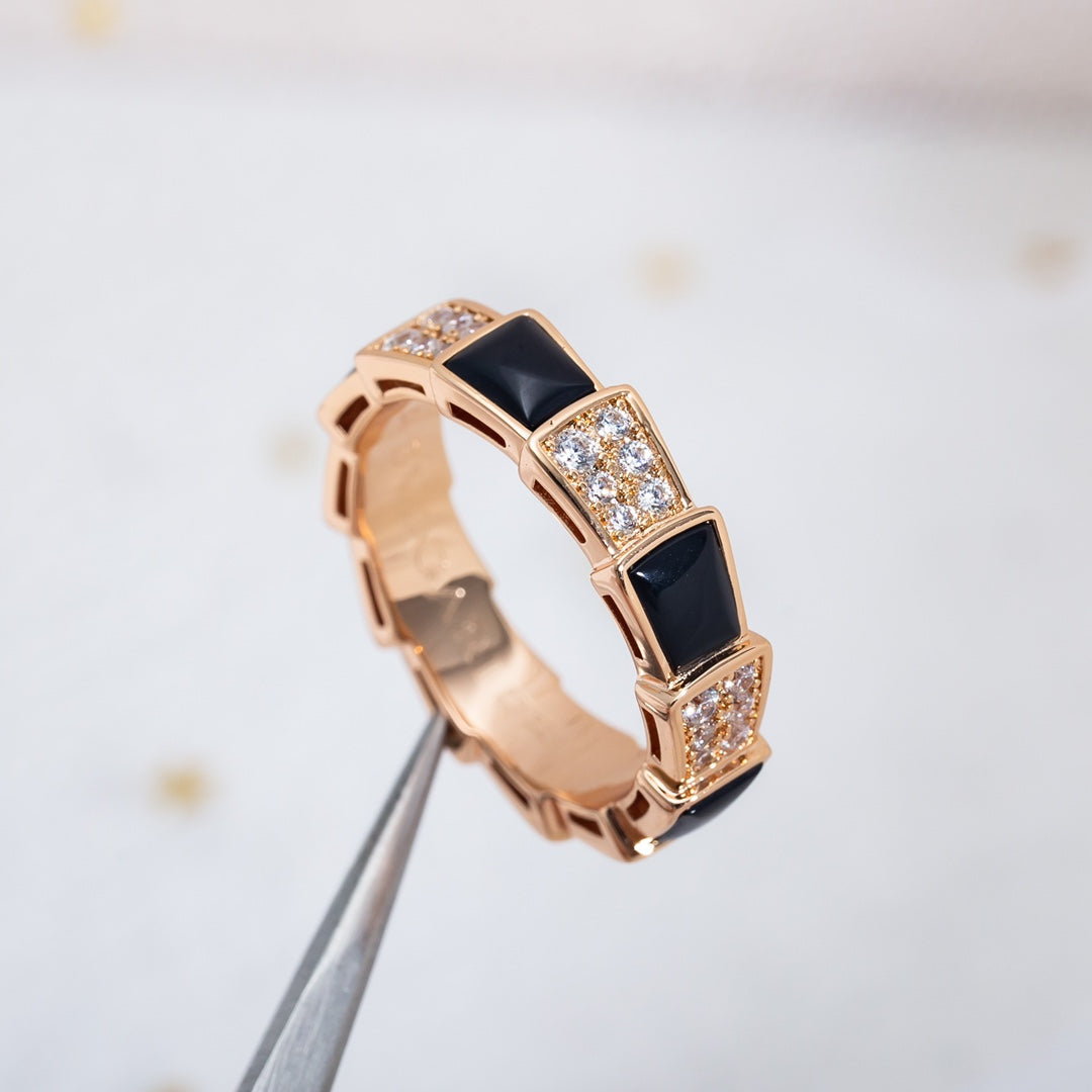 [AURORA]SERPENTI RING ROTGOLD SCHWARZER MOP DIAMANT GEPAART 4MM