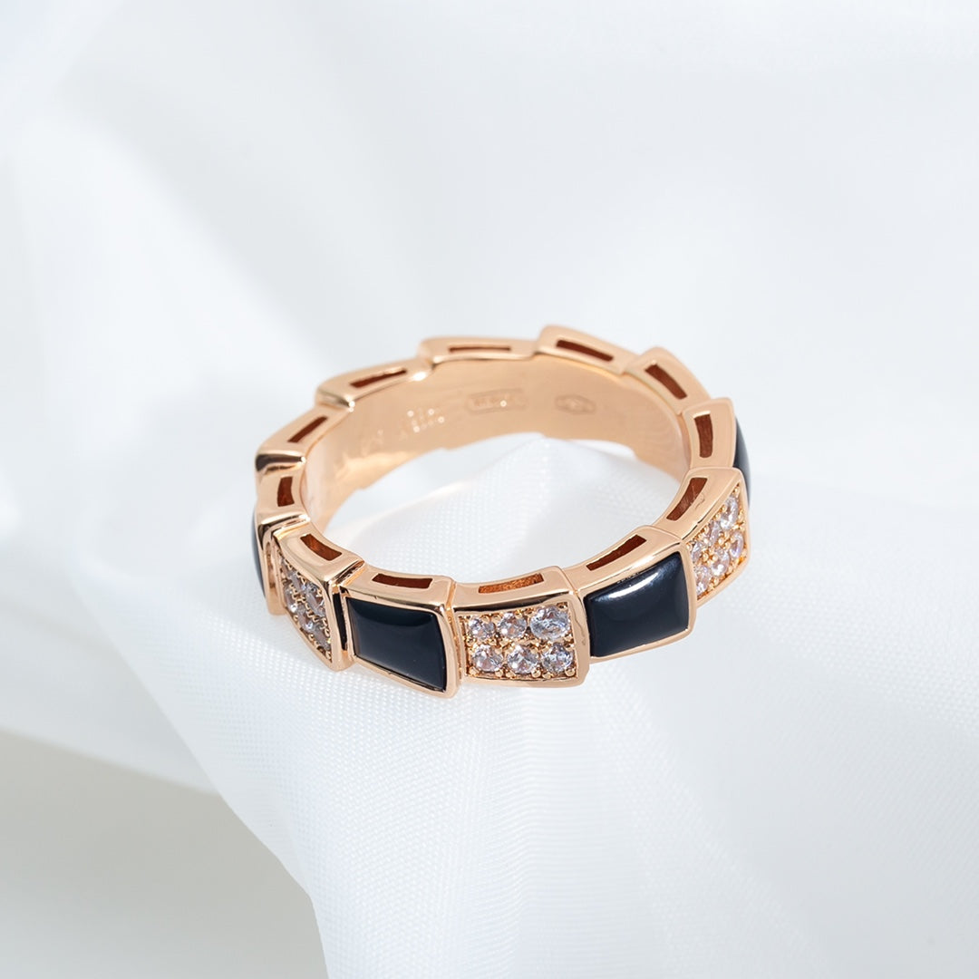 [AURORA]SERPENTI RING ROTGOLD SCHWARZER MOP DIAMANT GEPAART 4MM