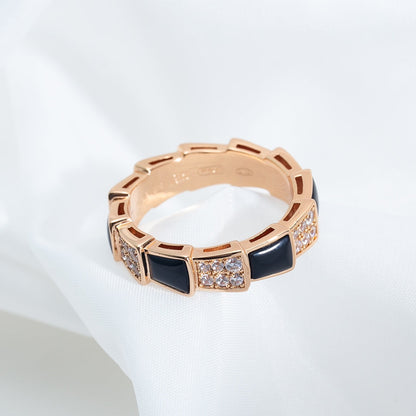 [AURORA]SERPENTI RING ROTGOLD SCHWARZER MOP DIAMANT GEPAART 4MM