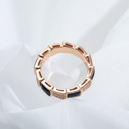 [AURORA]SERPENTI RING ROTGOLD SCHWARZER MOP DIAMANT GEPAART 4MM