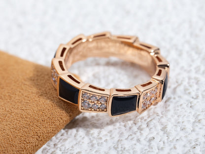 [AURORA]SERPENTI RING ROTGOLD SCHWARZER MOP DIAMANT GEPAART 4MM