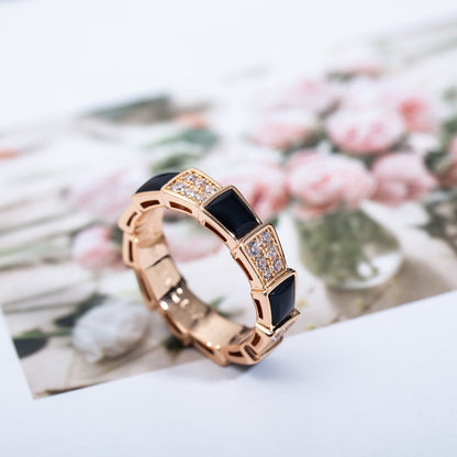 [AURORA]SERPENTI RING ROTGOLD SCHWARZER MOP DIAMANT GEPAART 4MM