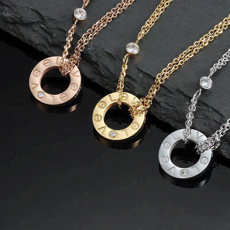 [AURORA]LOVE NECKLACE 16MM 2 DIAMONDS