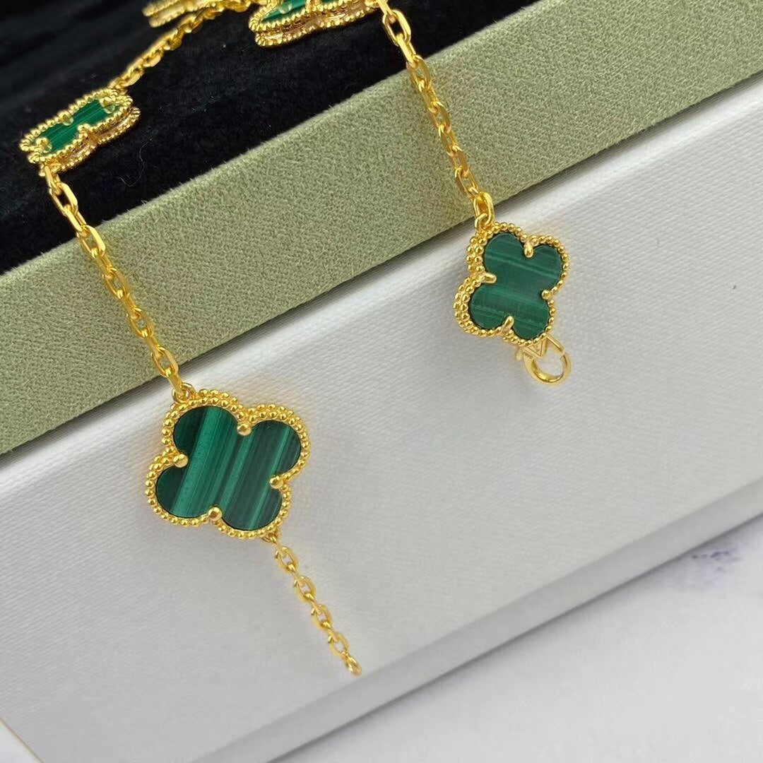 [AURORA]MAGIC CLOVER MALACHITE GOLD BRACELET 5 MOTIFS