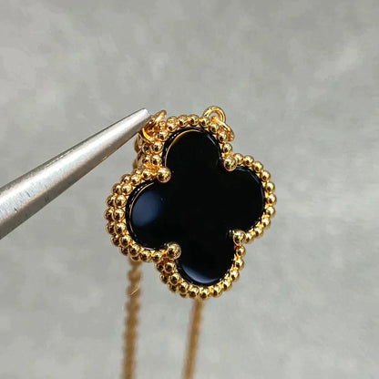[basloveJW]CLOVER 15MM SCHWARZER ONYX EINZELNE BLUMENKETTE