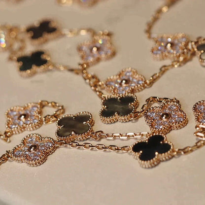 [AURORA]CLOVER 20 MOTIFS DARK MOP DIAMOND  NECKLACE