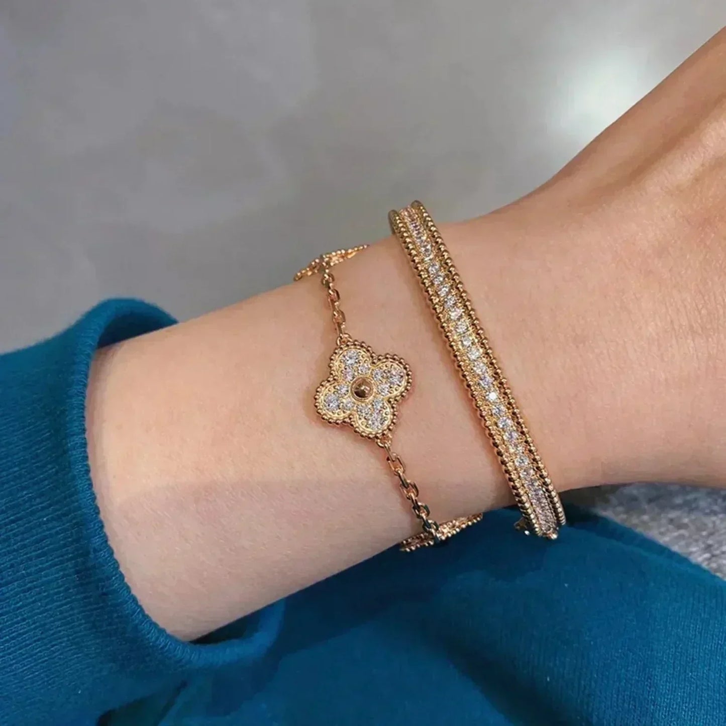 [AURORA]CLOVER 5 MOTIF FULL DIAMOND BRACELET COLLECTION