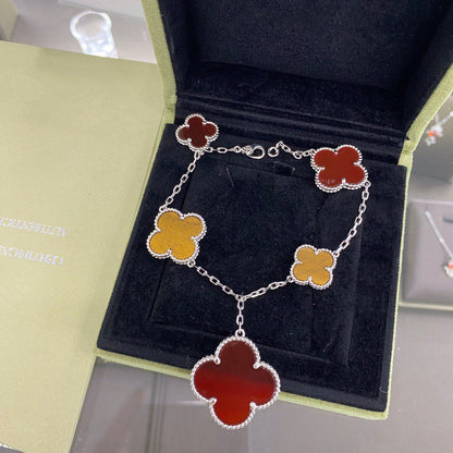 [basloveJW]CLOVER 5 MOTIFS SIVLER KARNEOL TIGERAUGE ARMBAND