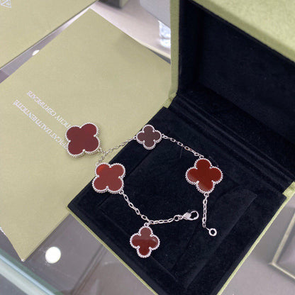 [AURORA]CLOVER 5 MOTIFS SIVLER CARNELIAN BRACELET