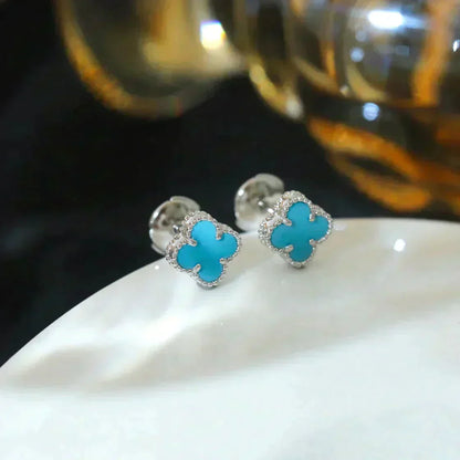 [basloveJW]CLOVER MINI 9,5MM ONYX OHRSTECKER SILBER