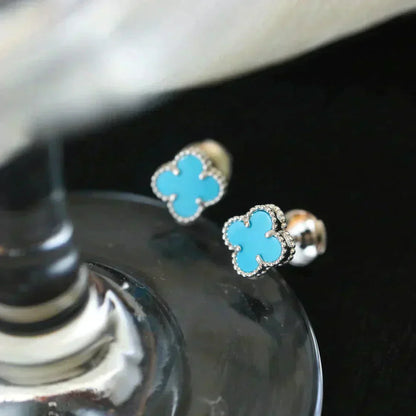 [basloveJW]CLOVER MINI 9,5MM ONYX OHRSTECKER SILBER