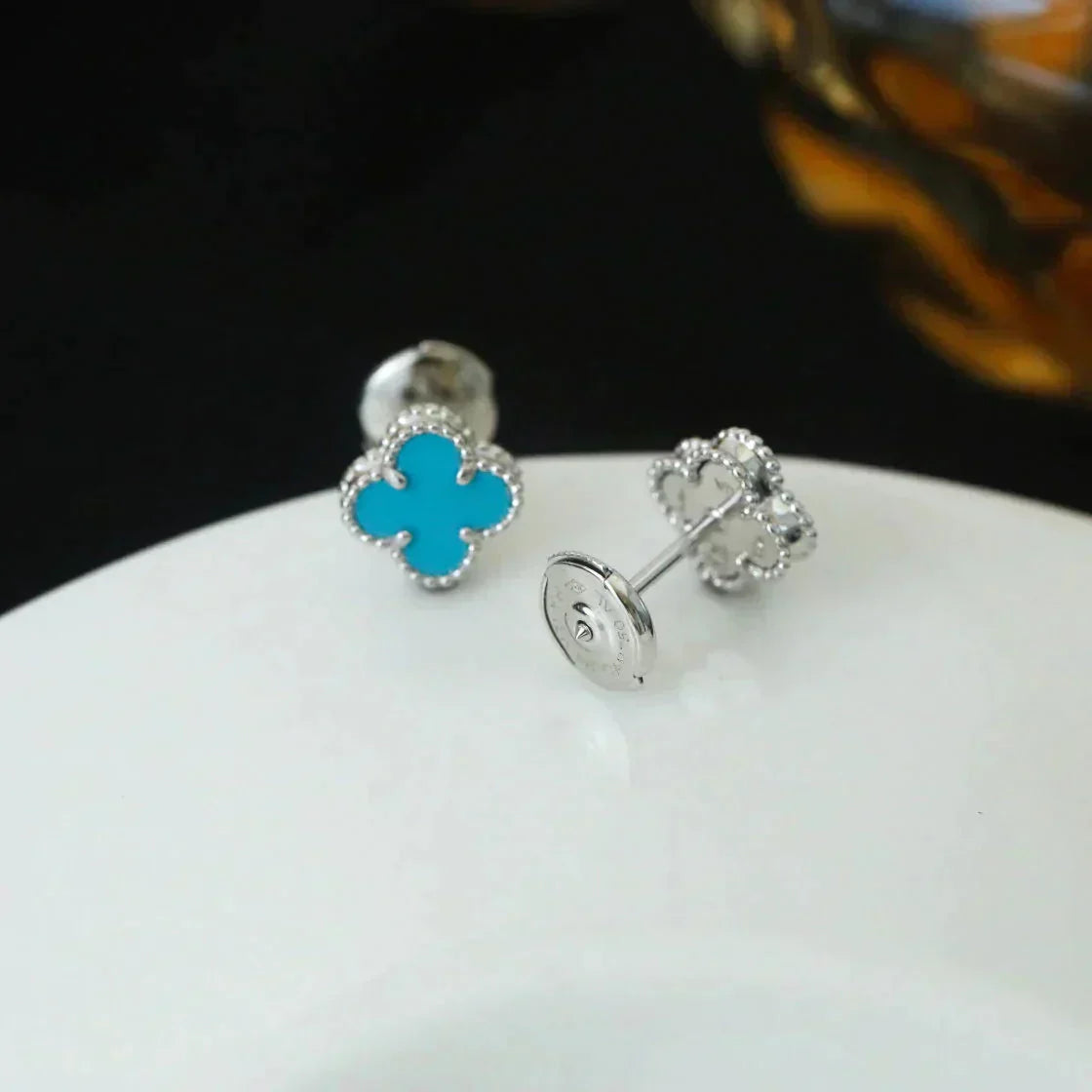 [basloveJW]CLOVER MINI 9,5MM ONYX OHRSTECKER SILBER
