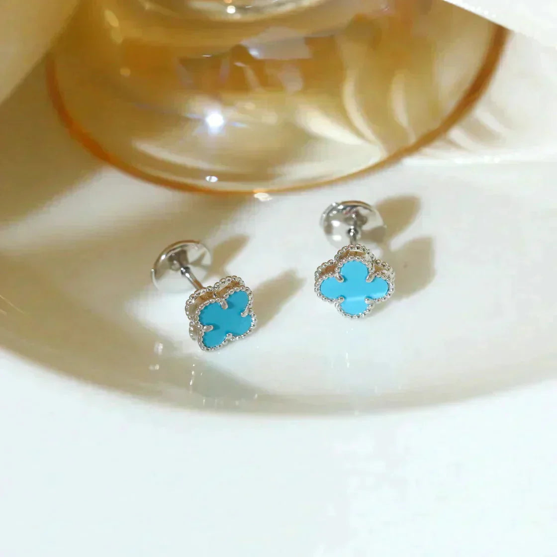 [basloveJW]CLOVER MINI 9,5MM ONYX OHRSTECKER SILBER