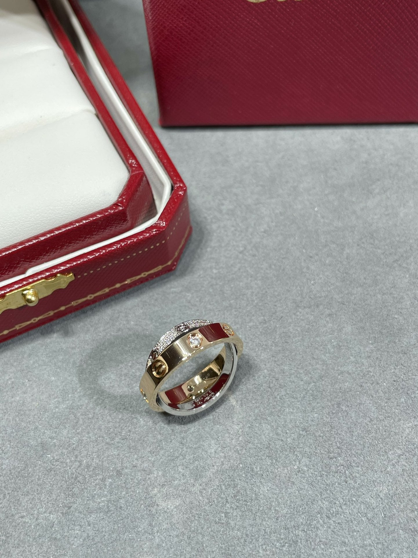 [AURORA]LOVE PINK GOLD SILVER DIAMOND DOUBLE RING