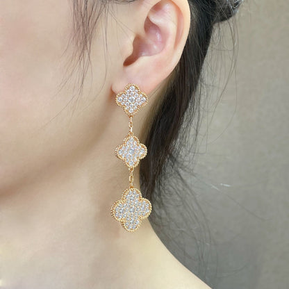 [basloveJW]Ohrringe aus Roségold mit Kleeblattmotiven und Diamanten