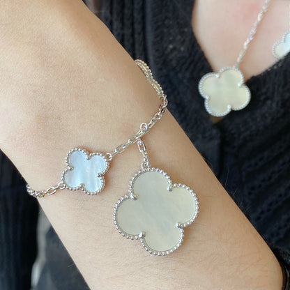 [basloveJW]CLOVER 5 MOTIV WEISSES MOP SILBERARMBAND