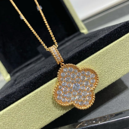 [basloveJW]CLOVER 25MM GROSSER ANHÄNGER MIT DIAMANTEN BEFESTIGT LANGE HALSKETTE