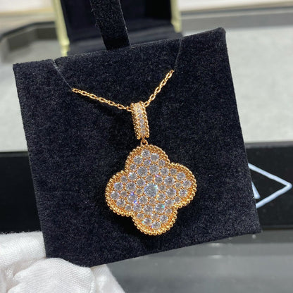 [basloveJW]CLOVER 25MM GROSSER ANHÄNGER MIT DIAMANTEN BEFESTIGT LANGE HALSKETTE