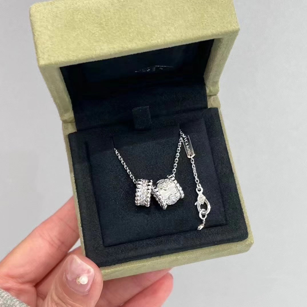 [basloveJW]PERLEE DOPPELANHÄNGER SILBER DIAMANT HALSKETTE