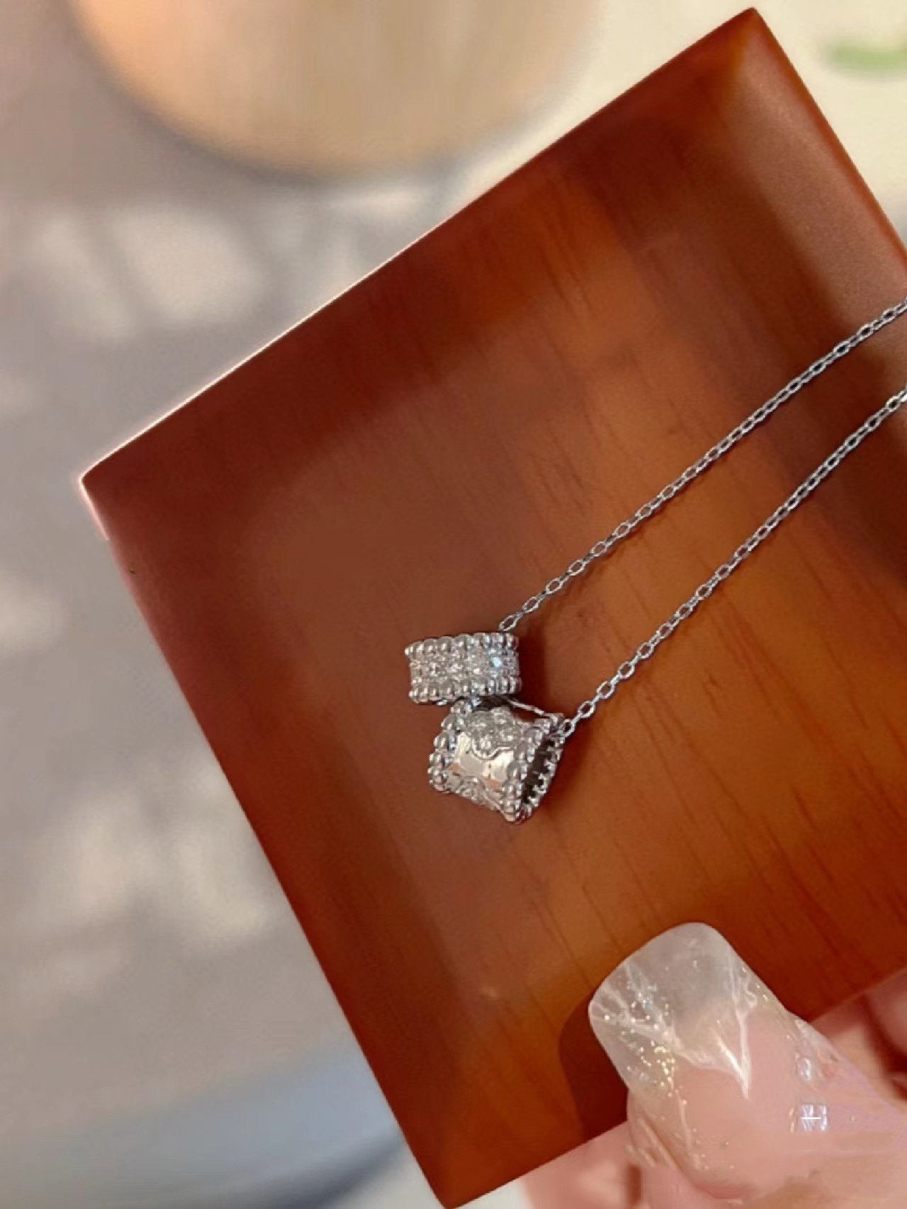 [basloveJW]PERLEE DOPPELANHÄNGER SILBER DIAMANT HALSKETTE