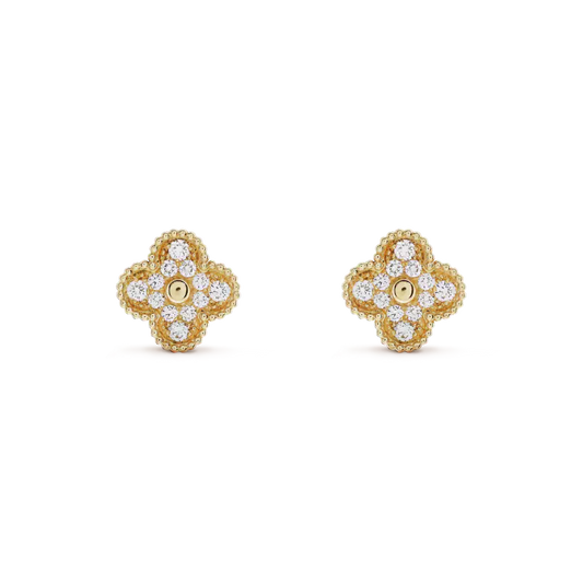 [AURORA]CLOVER MEDIUM 1 MOTIFS FUll DIAMOND EARRINGS