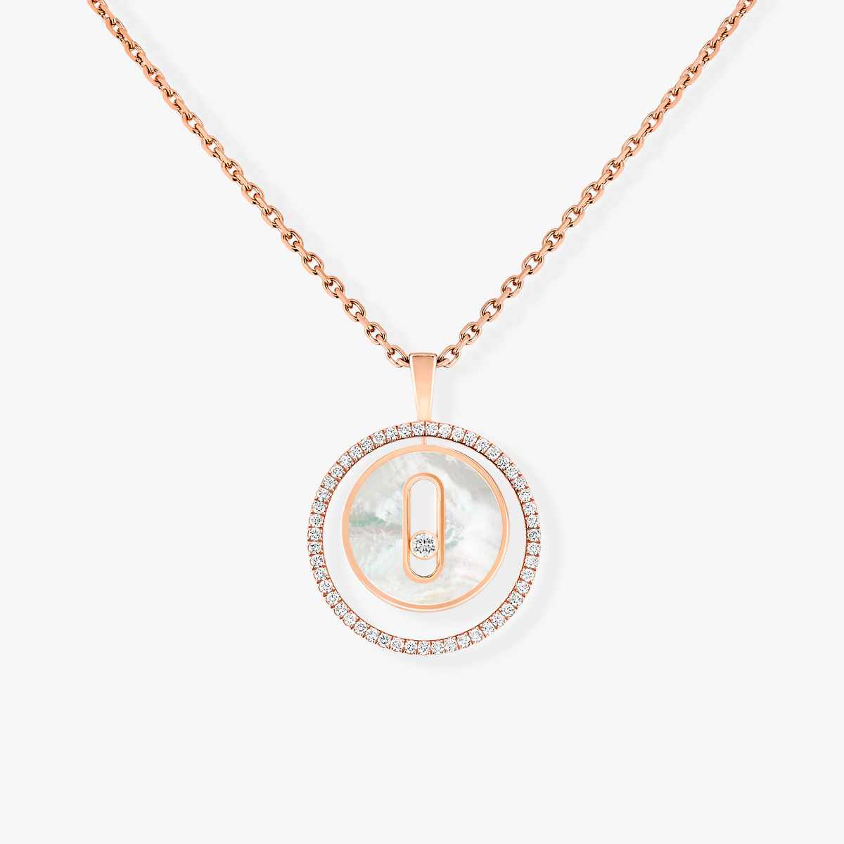 [AURORA]LUCKY MOVE 1 DIAMOND WHITE MOTHER OF PEARL PINK GOLD DIAMOND NECKLACE