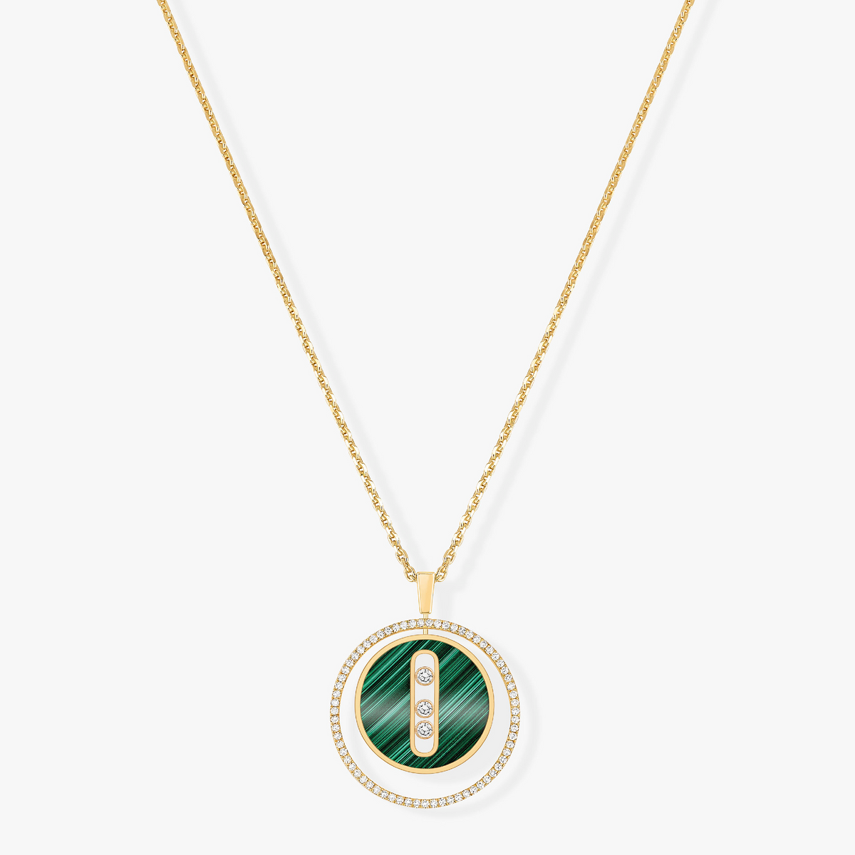 [AURORA]LUCKY MOVE 3 DIAMOND MALACHITE GOLD DIAMOND NECKLACE