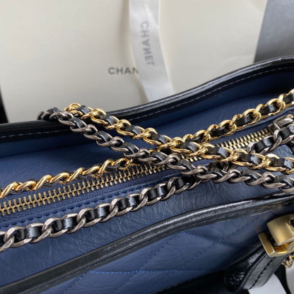 CC GABRIELLE MINI 20 HOBO BAG IN MIDNIGHT BLUE MIX BLACK CALFSKIN