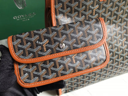 HARDY PM BAG 40 IN BLACK GOYARDINE CANVAS AND TAN TAURILLON LEATHER TRIM