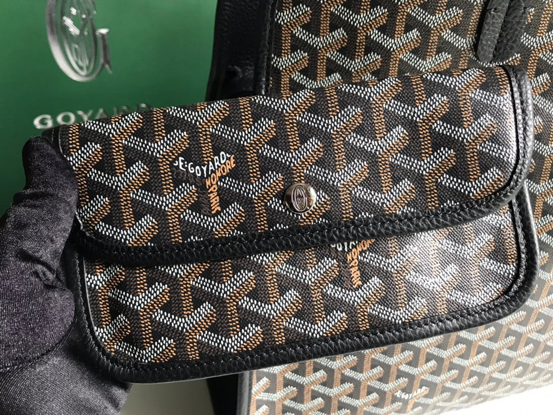 HARDY PM BAG 40 IN BLACK GOYARDINE CANVAS AND TAURILLON LEATHER TRIM